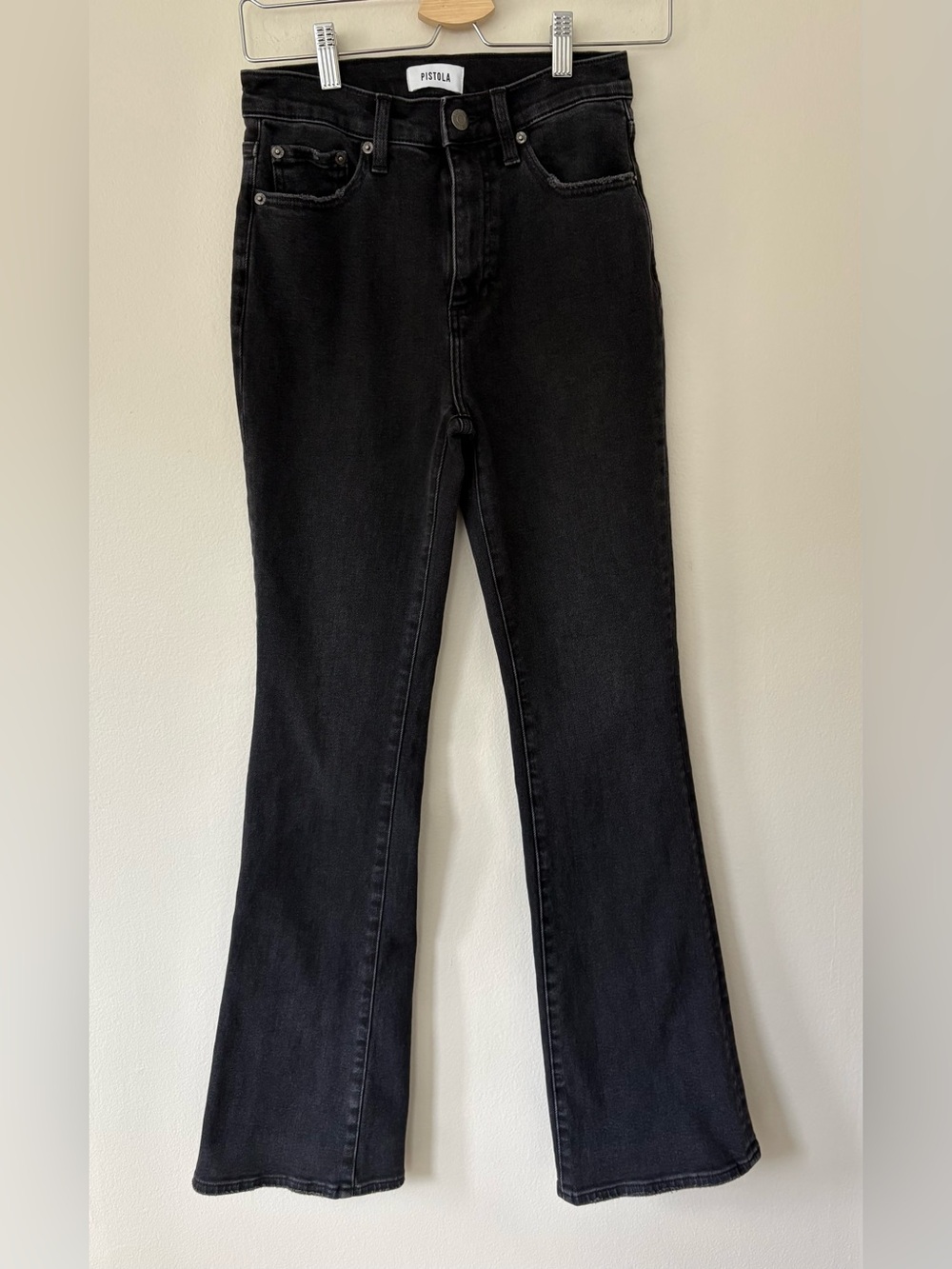 Pistola High Rise Black Flare Jeans Size 24 Stretch Denim